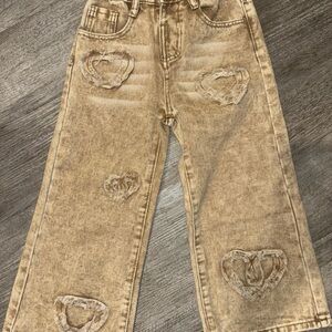 Stylish Tan Kids Jeans with Heart Accents